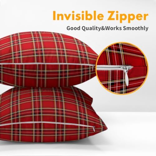 Christmas Plaid Pillow Covers 18x18 Set of 2 Red Highly Absorbent - Image 5