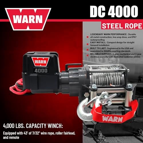 WARN 4000 DC 12V Utility Winch with Wire Rope - 4000 lb Pulling Capacity - Image 3
