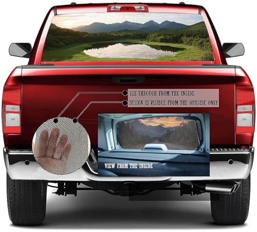 Valley Lake Truck Back Window Graphics Decals, Modern Forest Sunrise Landscape Universal See Through Rear Window Vinyl Wrap Full Window Decals for Trucks SUV 66 x 22 inch