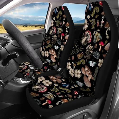 Wild Forest Mushroom Snail Ferns Design Car Accessories for Women Honey Bee Daisy Hippy Car Seat Covers Front Rear Seat Covers Universal Fits for Truck,Sedan,SUV Auto Interior Protector