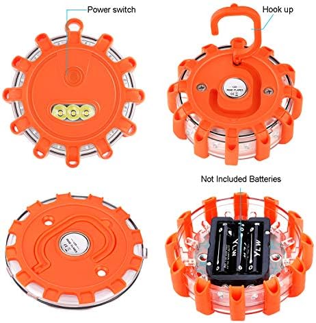 AK [4 Pack LED Road Flares Safety Flashing Warning Light Roadside Emergency Disc Beacon Kit for Vehicles Boats with Magnetic Base & Hook, Premium Storage Bag (Batteries Not Included) (4)