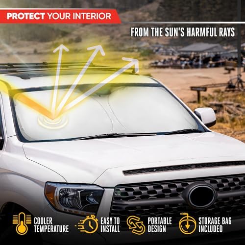 Motor Trend Windshield Sun Shade for Toyota Tundra - Tundra Accessories 2007-2021 - Custom Fit Sun Shade for Car Windshield - Automotive Toyota Truck Window Sunshade Cover for Interior Protection