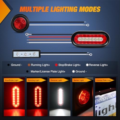 Nilight Steel Trailer Light Boxes Kit w/Oval Tailight Round Marker Lamp
