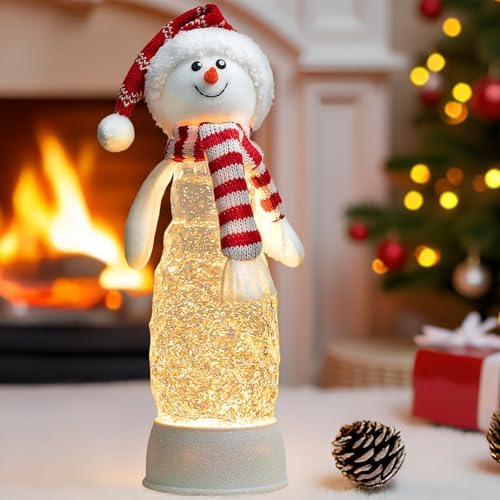 Christmas Snowman Snow Globes Lantern Musical Lighted Water Lantern Snow Globe Swirling Glitter Snowglobes with 6H Timer USB Operated Snowglobe Christmas Decoration for Home & Gift- Red Hat - Image 5