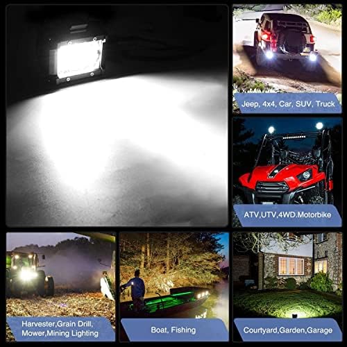 Nilight 2PC 4Inch Triple Row Lights 60W Flood Spot Combo 6000LM Bar Driving Boat Led Off Road Trucks with 12V On/Off 5 Pin Rocker Switch Power 16AWG Wiring Harness Kit-2 Leads