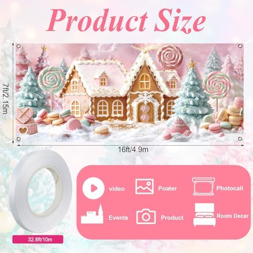 Preboun Pastel Christmas Garage Door Cover 7 X 16 ft Candyland House - Image 2
