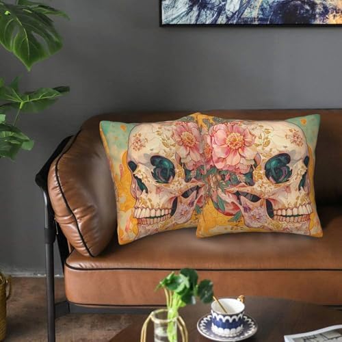 Halloween Skull Flower Throw Pillow Covers 18x18 inch Set of 2 Pillow Case Cushion Cover for Home Sofa Couch Living Room Car Decor - Image 6