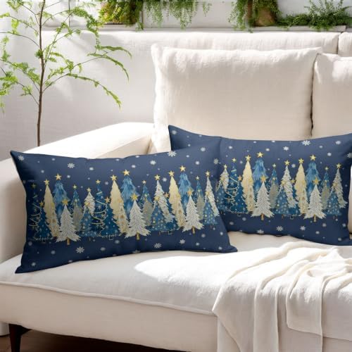 Christmas Tree Pillow Covers 12x20 Set of 2 Navy Blue Highly Absorbent - Image 3