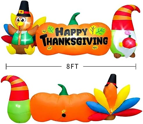 8FT Thanksgiving Inflatables Outdoor Decoration Inflatable Turkey Pumpkin Gnome, Built in LED Lights Blow Up Yard Decorations for Fall Holiday Party Garden Lawn Décor - Image 6