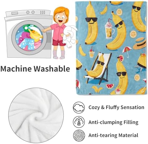 Banana Blanket Summer Fun Fruit Throw Blankets,Birthday Gifts for Kids Girls Women,Lightweight Soft Fleece,with Cool Sunglasses and Tropical Vibes,Sofa Couch Bed Room Modern Decor 40x50in - Image 4