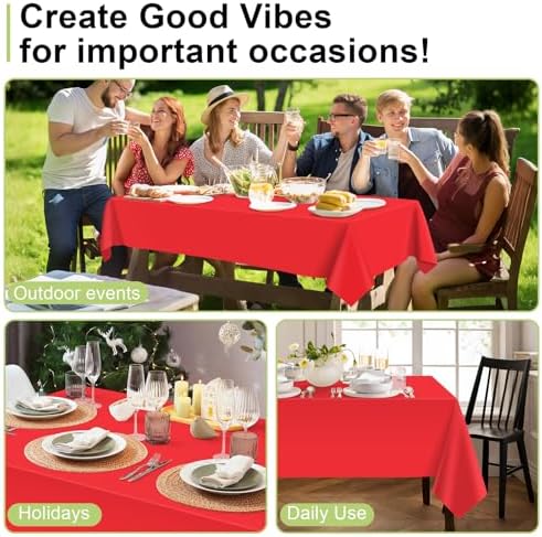 QIKSION 6 Pack Red Plastic Table Cloth Disposable, Red Tablecloth - Image 4
