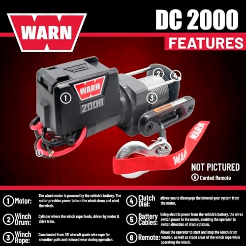 WARN DC Series 12V Electric Winch with 2000 lb Pulling Capacity - 92000 - Image 4