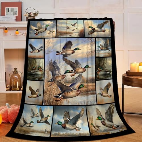 Mallard Blanket Mallards Throw Blankets Wild Duck Collage Print Cozy Fleece Flannel Stuff Plush Lightweight Bedding Lover Gifts for Men Women Adults for Couch Sofa Bed Decor 60"X80" - Image 2