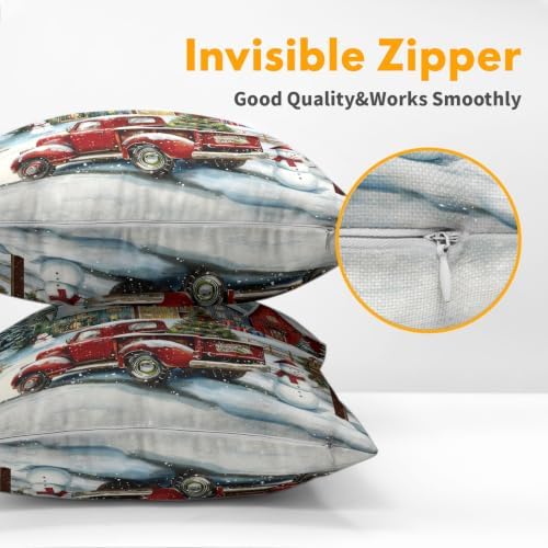 Christmas Throw Pillow Covers 18x18 Set of 2 Winter Red Truck Snowman - Image 6