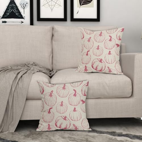 Dark Pink Pumpkin Fall Pillow Covers 22x22 Set of 2 Autumn Themed Thanksgiving Harvest Print Decorative Throw Pillows Outdoor Farmhouse Pillowcases Cushion Case Seasonal Decor for Couch Sofa Bed - Image 3