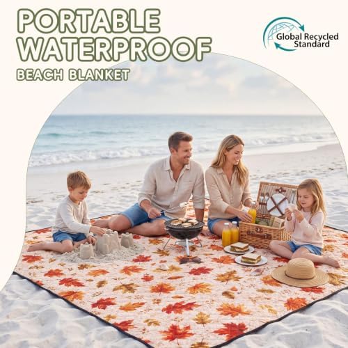 Genovega Waterproof Picnic Blanket Beach Mat Outdoor Outside Rug Tent Carpet Extra Large Foldable Sandproof Autumn Decor Halloween Decoration Roadside Outdoor Thanksgiving Essentials Fall Party Stuff - Image 3