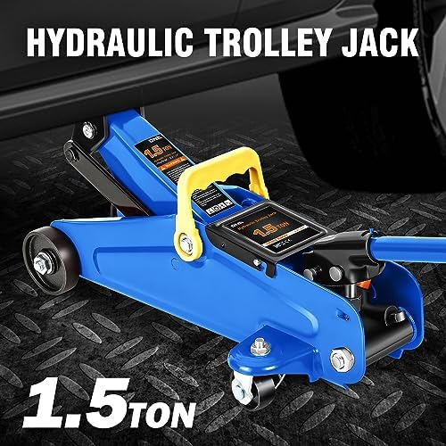 DNA Motoring 1.5 Ton Car Floor Jack Low Profile Hydraulic Trolley Service/Floor Jack, 1.5T / 3000 lbs Capacity, Lifting Range 5.3 Inch -12 Inch, with Storage Case, Blue, TOOLS-00327 - Image 2