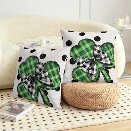 Sweetshow St. Patrick's Day Pillow Covers 22x22 Inches Polka Dots Lucky Green Shamrock Throw Pillow Case Set of 2 Irish Pillows Cotton Linen Cushion Cover for Home Couch Sofa Livingroom - Image 7