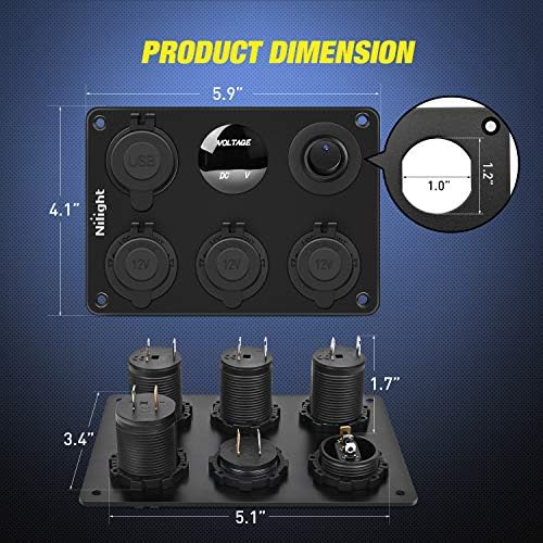Nilight 6 in 1 Charger Socket Accessory Power Outlet Panel 12V 24VDC