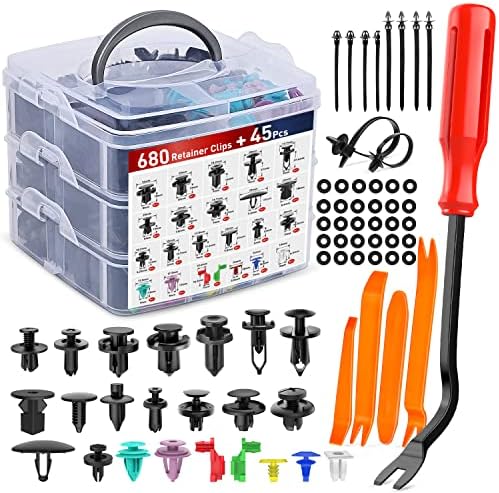 Nilight 725Pcs Car Push Retainer Clips & Auto Fasteners Assortment -23 Most Popular Sizes Nylon Bumper Fender Rivets with 10 Cable Ties and Fasteners Remover for Toyota GM Ford Honda Chevy