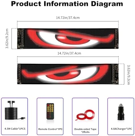 Devil Eyes Light for Cars (2-Pack) – 15''x4'' Dual LED Eyes for Car Windshield | Perfect Sync, Programmable Patterns, App/Remote Control | for Sedans, SUVs, Medium Trucks – Custom Dynamic Sign