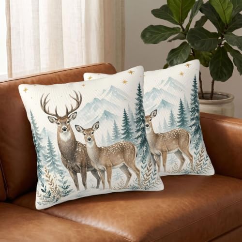 KiuLoam Winter Reindeer Pillow Covers 20x20 Set of 2 Rustic Christma Decor - Image 3