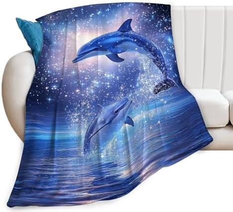 Dolphin Blanket Starry Dolphin Throw Blankets Celestial Ocean Print Cozy Fleece Flannel Stuff Plush Lightweight Bedding Lover Gifts for Men Women Adults for Couch Sofa Bed Decor 60"X80" by Unknown
