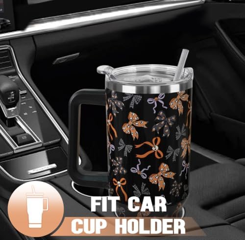 Halloween Tumbler with Handle 40oz Goth Skull Bow Candy Corn Spiderweb Coffee Travel Mug Stainless Steel Goth Insulated Cups Cute Halloween Decor Gifts - Image 7