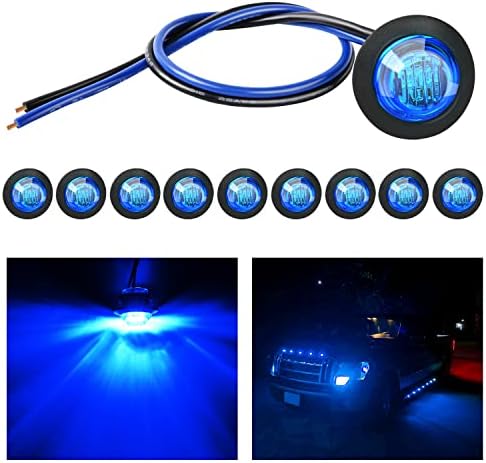 Nilight 3/4" Round LED Clearance Marker Lights,Blue, 10-Pack