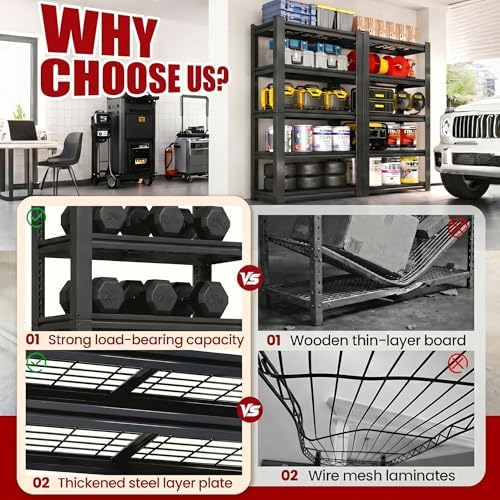 72" H Heavy Duty Garage Shelving, Metal Storage Shelves, 5 Tier Adjustable Storage Shelves, Industrial Utility Rack for Warehouse, Basement, Workshop, Kitchen, 16" D×35" W×72" H, Black - Image 5