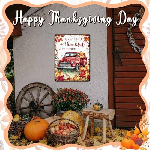 Thanksgiving Day Pumpkin Retro Tin Sign Grateful Thankful Blessed Metal Wall Decor for Studio Mall Living Room Kitchen 12x16Inch - Image 6