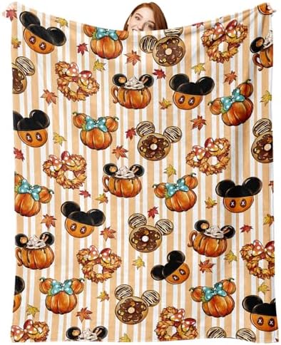 Fall Pumpkin Flannel Blanket, Autumn Thanksgiving Throw Blanket by ZZKOL