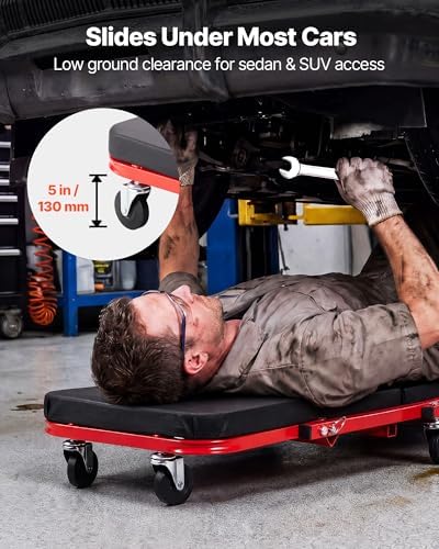 VEVOR 36 in 3-in-1 Folding Mechanic Creeper, Z-Creeper Garage Roller, 340 lbs Under Car Rolling Creeper with 6 Swivel Casters, Padded Headrest, Lay Down or Sit for Auto Repair - Image 3