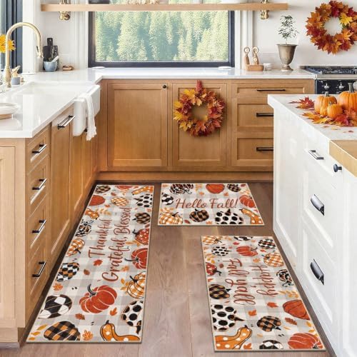 U'Artlines Fall Plaid Pumpkin Kitchen Rugs with Runner Sets 3 Piece - Image 7