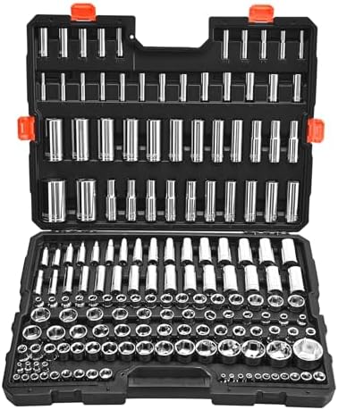 VEVOR Socket Set, 163 Pieces, 3/8 & 1/4 & 1/2 inch Drive Socket Tool Set, SAE and Metric, Deep and Standard, Mechanic Tool Kit with Storage Case, Chrome Plated CR-V Alloy Steel, for Automotive Repair by VEVOR
