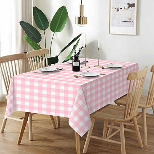 QIKSION 3 Pack Pink Gingham Tablecloth, Pink Checkered Plastic Table Cloth - Image 2