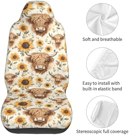 Highland Cow 2 Front Car Seat Covers for Car Truck Sedan SUV, Car Gifts, Durable Automotive Seat Covers, Breathable Bucket Seat Covers, Protective Interior Accessory (Black Ghostface)