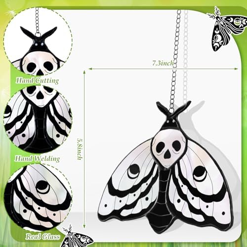 Yalikop 2 Pcs Death Moth Stained Glass Suncatcher Window Hanging Gothic - Image 3