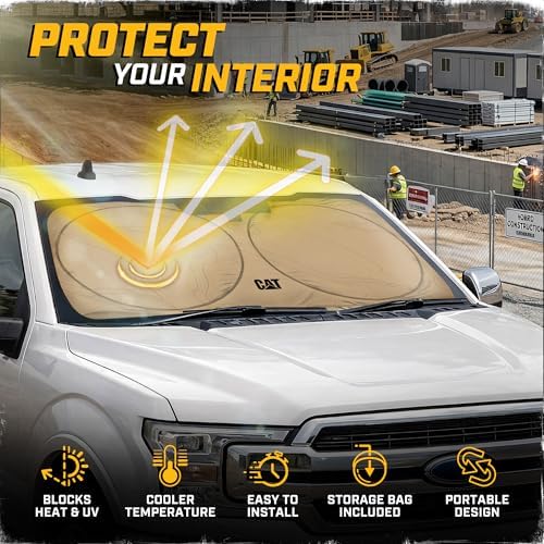 Windshield Sun Shade for Ford F-150 2021-2026, Foldable Truck Sunshade, UV Heat Blocker, Front Window Sun Shield, Interior Protection, Keeps Cab Cool, Heavy Duty Truck Accessory - Beige