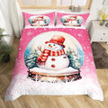 Cute Snowman Kids Duvet Cover Set Full Size,Merry Christmas Happy New Year Bedding Set,Girls Boys Adults Room Decor,Snowflake Pine Trees Xmas Comforter Cover,Pink Romantic Quilt Cover,2 Pillowcases by Manfei