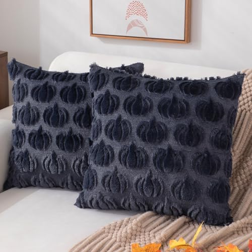 DFXSZ Fall Pillow Covers 16x16 2Pcs Navy Blue Pumpkin Fall Decorations by DFXSZ