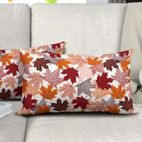 Sweetshow Fall Leaves Pillow Covers Set of 2 Cotton 20x12 Inches - Image 6