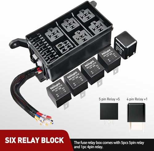 Nilight 12V Fuse Relay Box 6 Relays 6 Slots ATC/ATO Blade Fuse Holder 4Pin 5Pin Terminal 40A Relay Pre-Wired Waterproof Block Kit Universal for Automotive Car Truck Camper Boat