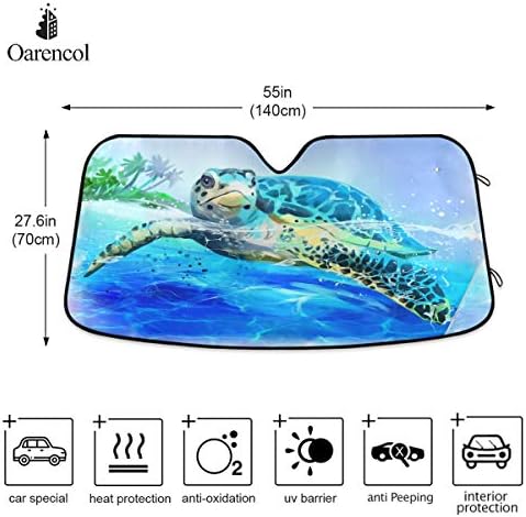 Sea Turtle Car Windshield Sun Shade Watercolor Beach Ocean Animal Foldable UV Ray Sun Visor Protector Sunshade to Keep Your Vehicle Cool (55" x 27.6")