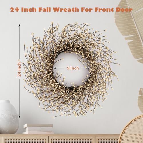 24 Inch Fall Wreath for Front Door Full Artificial Wreath - Image 2