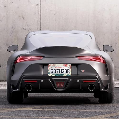Waves Cherry Blossom License Plate Frames - 2 Pcs Set 2 Holes Stainless Steel Metal Auto Car Accessories Decoration License Plate Frame Cover Size 6.3" x 12.2" Fit US Vehicles for Women Men Gift