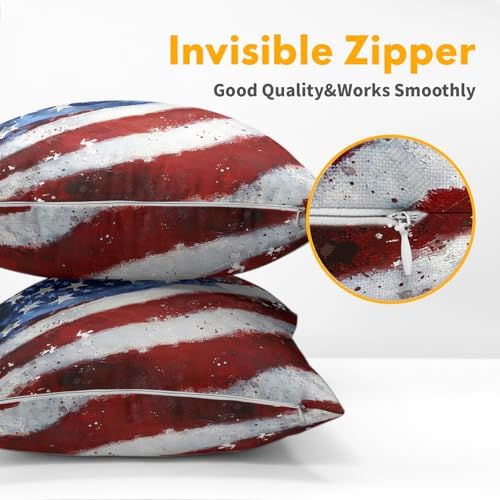 4th of July Pillow Covers 18x18 Set of 2, Patriotic Throw Pillow Covers Independence Memorial Day Pillowcase, Summer Flag Decorative Fourth of July Cushion Case Couch for Indoor Outdoor Home Decor - Image 5