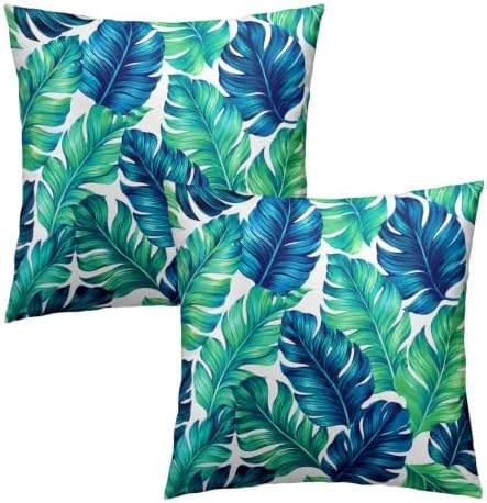 Sweetshow Tropical Leaves Pillow Covers 22x22 Inch Summer Decorative Green Palm Leaf Throw Pillow Covers Set of 2 Soft Cotton Pillow Case Square Cushion Covers for Home Couch Sofa Patio Bedroom - Image 2