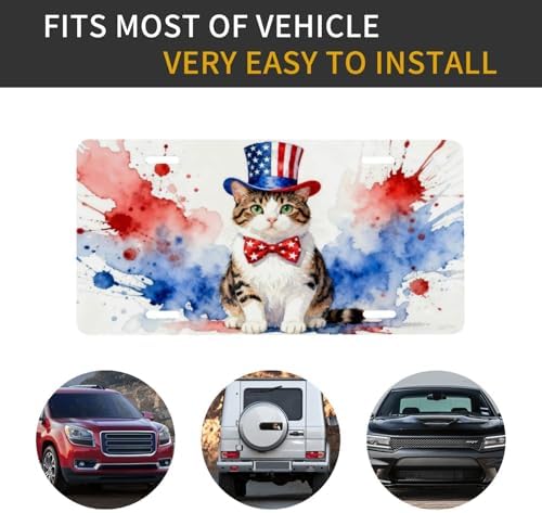 American Flag Cat Front License Plate Car Decorative License Plates