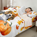 Fall Pumpkin Sheet Set Retro Watercolor Sausage Dog Fitted Sheet Full Thanksgiving Harvest Seasonal Bed Sheets for Kids Boys Girls,Happy Fall Maple Leaf Bedding Soft Flat Sheeet Orange 4 Pcs by Erosebridal